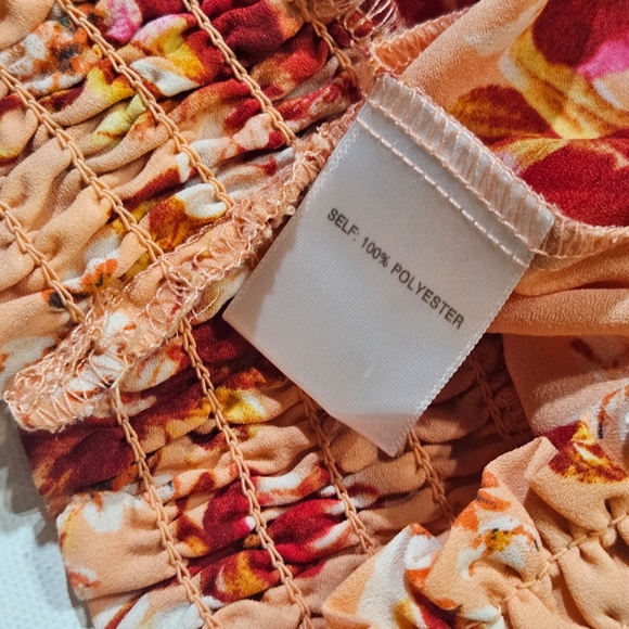 Rose + Olive Blouse Womens Medium Orange Floral Smocked Long Sleeve Boho Top - Picture 8 of 8